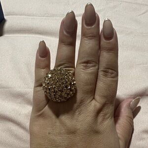 Adjustable Swarovski Elegant Gold Statement Ring